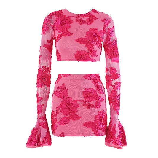 Conjunto Falda-Blusa Floral Bordada Escotado - Image 2