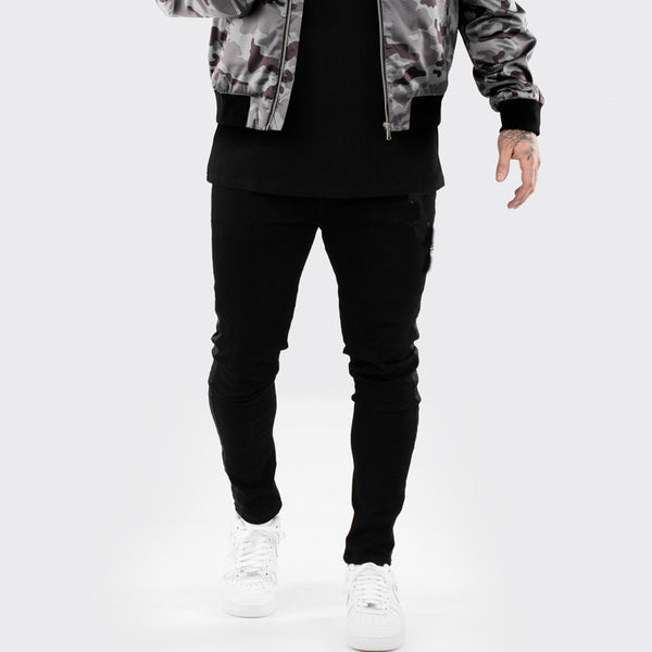 Pantalón Vaquero Negro Slim Fit Cintura Alta Rotos