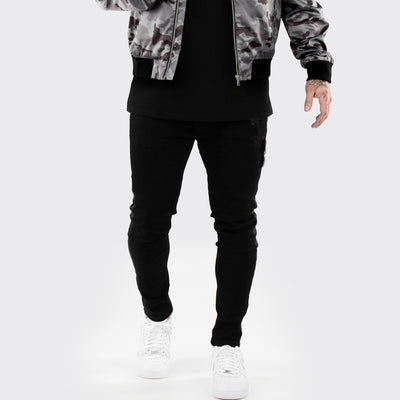 Pantalón Vaquero Negro Slim Fit Cintura Alta Rotos