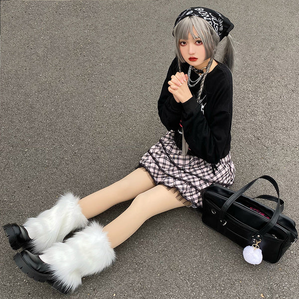 Falda Plisada Harajuku Cuadros Picante con Encaje Japonés Rosa