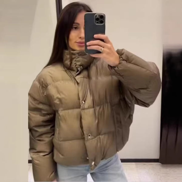 Abrigo de Algodón para Mujer con Cuello Alto, Cálido y Versátil
