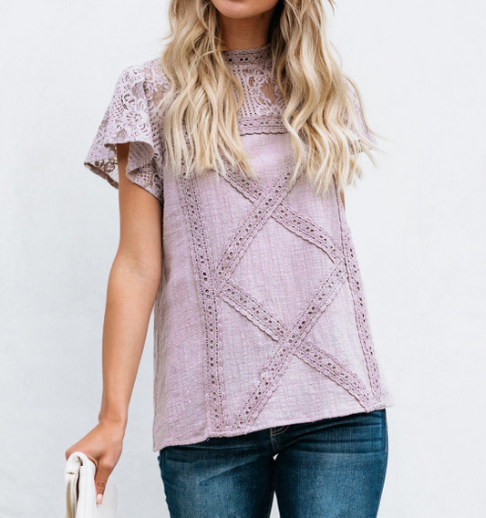 Blusa de Encaje de Manga Corta