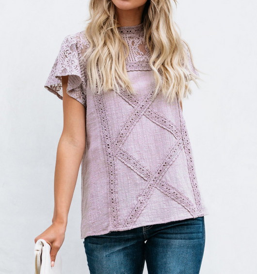 Blusa de Encaje de Manga Corta