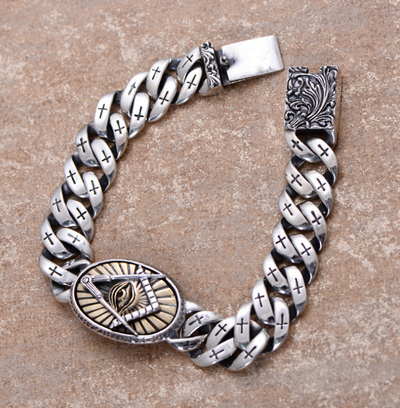 Pulsera de Plata 925 Ojo de Dios con Fénix Vintage y Cruz - Diseño Punk Masculino - Image 3