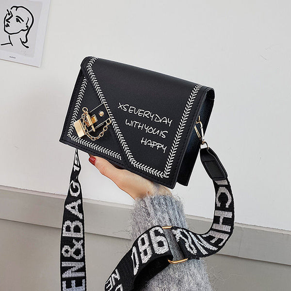 Bolso de Hombro con Correa Ancha y Letras