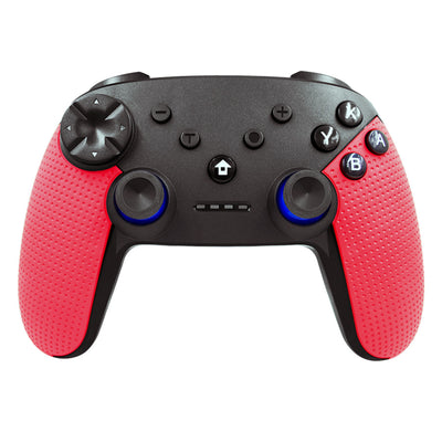 Black and red wireless Bluetooth gamepad with textured grips, dual analog sticks, D-pad, and face buttons. - Image 5