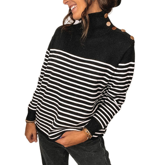 Suéter Tejido de Cuello Alto con Rayas para Mujer - Image 12