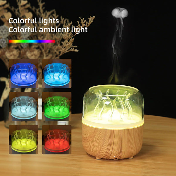 Luz Ambiental Medusa Dinámica con Patrón de Madera y Rotación