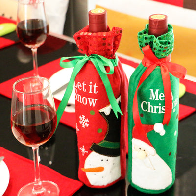 Set de Adornos Navideños para Botellas de Vino - Decoraciones Elegantes con Bolsa de Regalo