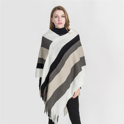 Chal de Cachemira con Flecos y Diseño Rayado