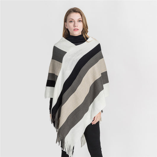 Chal de Cachemira con Flecos y Diseño Rayado