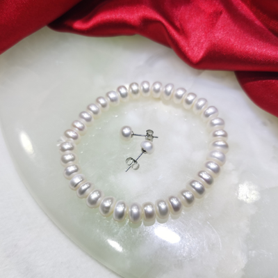 Conjunto de Joyería de Perlas: Collar, Pulsera y Aretes