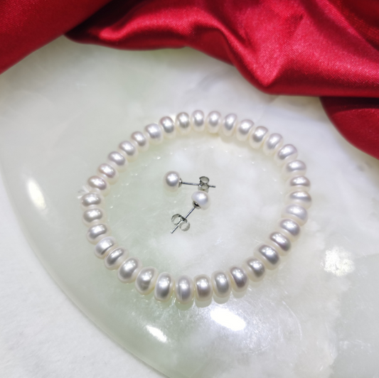 Conjunto de Joyería de Perlas: Collar, Pulsera y Aretes