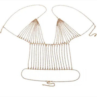 Traje de Cadena Corporal con Pedrería y Borlas Largas para Danza del Vientre y Fiesta - Image 4