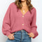 Cardigan Mujer Cuello V Botones Simples - Suéter Chaqueta Elegante