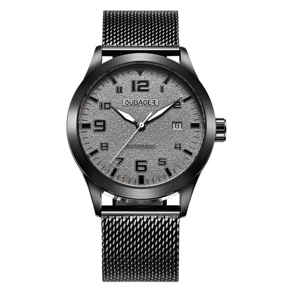 Reloj Automático de Acero Inoxidable con Malla Industrial y Fecha