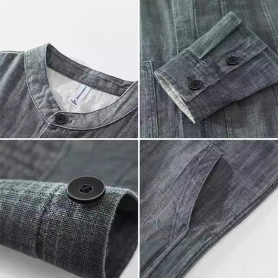 Camisa Retro de Lino con Cuello Mao para Hombre - Diseño Clásico Casual - Image 3