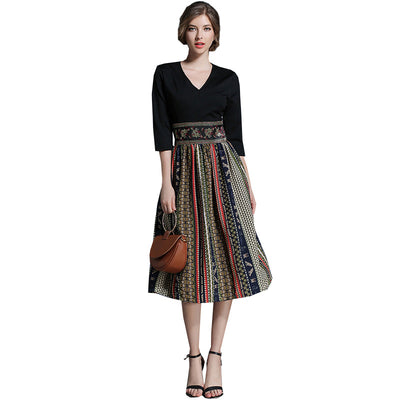 Vestido Retro de Cintura Alta con Bloques de Color y Detalles Bordados - Image 13