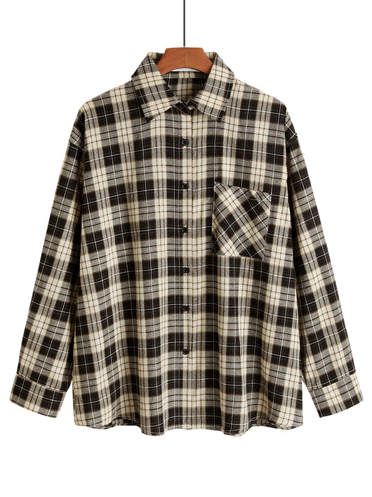 Camisa Cuadriculada Holgada de Manga Larga Versátil - Image 10