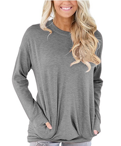 Playera Manga Larga Cuello Redondo con Bolsillo y Detalles Decorativos para Mujer - Image 6
