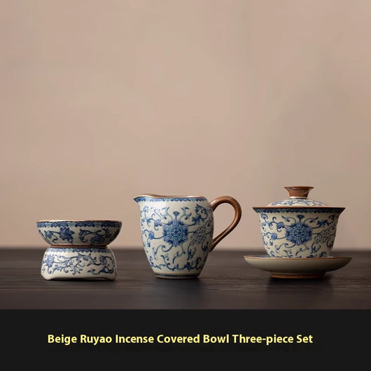 Juego de Taza Gaiwan Ru Ware Azul y Blanco - Té Tradicional Chino - Image 11