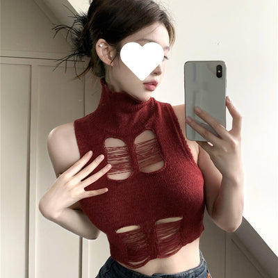 Chaleco Tejido Cuello Alto con Cutouts Adelgazante para Mujer