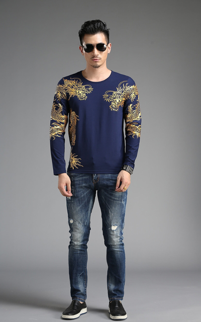 Playera Manga Larga Cuello Redondo Estilo Chino Dragón 3D Slim Fit - Image 20