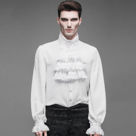 Camisa Gótica de Manga Larga con Cuello Alto y Volantes para Hombre