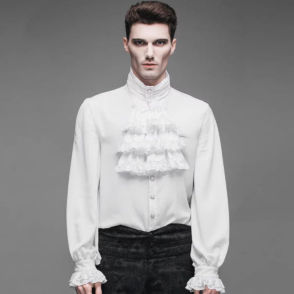 Camisa Gótica de Manga Larga con Cuello Alto y Volantes para Hombre