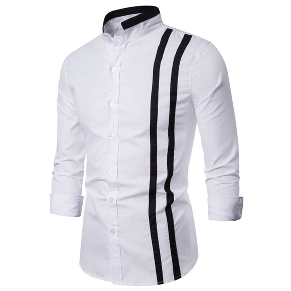 Camisa Manga Larga de Bloques de Color a Rayas