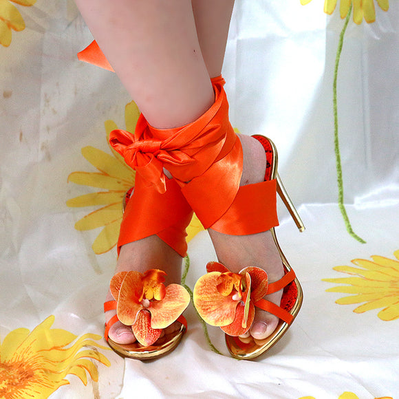 Tacones Altos para Mujer con Flores y Tiras Ajustables