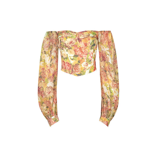 Blusa de Gasa Floral Francesa con Hombros Descubiertos y Mangas Largas - Image 3