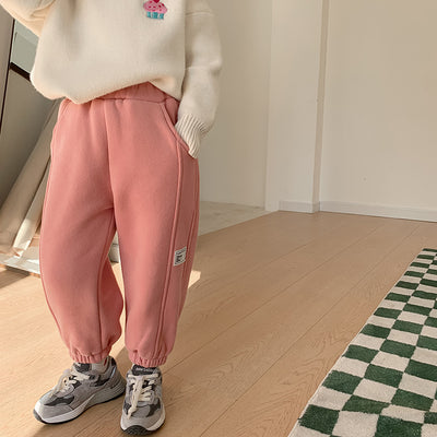 Pantalones de Buzo Infantiles con Detalles de Costura y Terciopelo - Image 6
