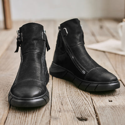 Zapatos Casuales British Negros de Caña Media con Punta Redonda y Detalles en Terciopelo - Image 5