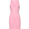Vestido Tejido Rosa con Cintura Ajustable y Chaleco Estampado