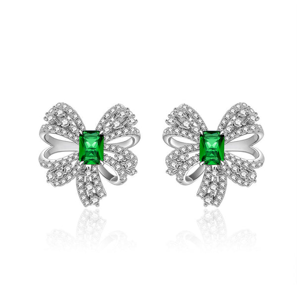 Aretes de Plata Esterlina con Esmeralda Verde en Forma de Moño - Image 4
