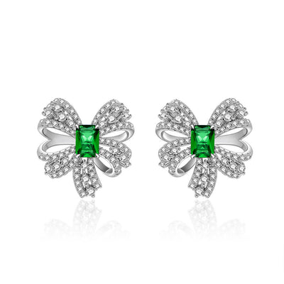 Aretes de Plata Esterlina con Esmeralda Verde en Forma de Moño - Image 4