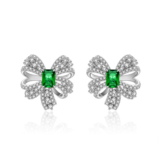 Aretes de Plata Esterlina con Esmeralda Verde en Forma de Moño - Image 4