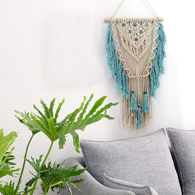 Tapiz Tejido a Mano en Algodón Bohemio con Colgante Minimalista - Image 8