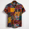 Camisa de Cuello Mao con Costuras Contrastadas y Estampado Floral