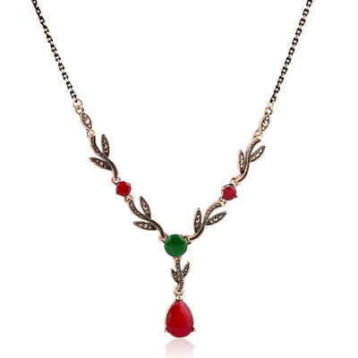Collar Colgante de Resina con Gota de Agua y Piedra de Hoja Natural - Image 4
