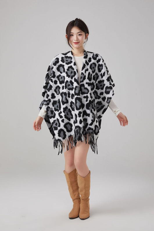 Chal Vintage Estampado Leopardo con Borlas, Cálido y Grueso - Image 7