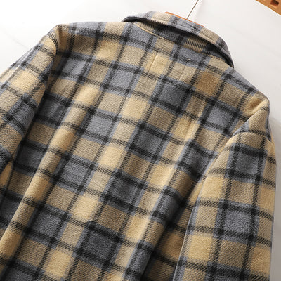 Abrigo Acolchado de Lana Escocesa con Forro Polar para Otoño e Invierno - Image 11