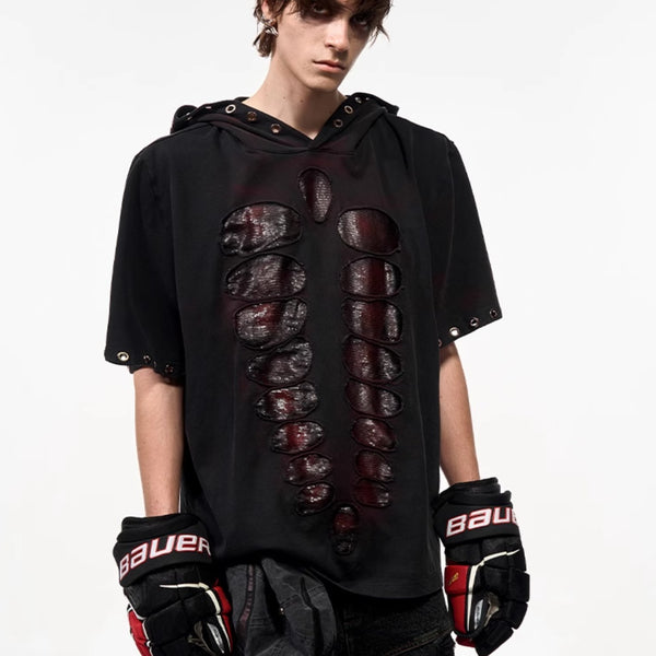 Camiseta Holgada para Hombre con Capucha y Lentejuelas
