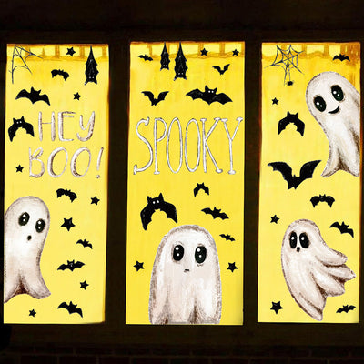 Pegatinas de Pared Halloween Fantasmas Blancos y Murciélagos Adhesivas para Decoración de Escaparate - Image 3
