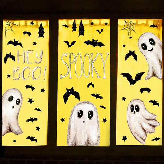 Pegatinas de Pared Halloween Fantasmas Blancos y Murciélagos Adhesivas para Decoración de Escaparate - Image 3