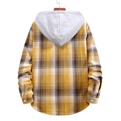 Camisa Hoodie Cuadros con Bloques de Color para Hombre - Image 2