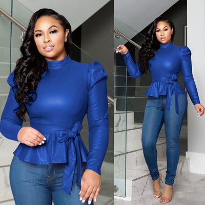 Blusa Cuello Alto Peplum en Cuero Genuino - Envío Gratis - Image 10
