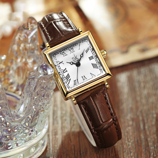 Reloj Elegante Cuadrado Retro para Mujer con Correa de Cuero