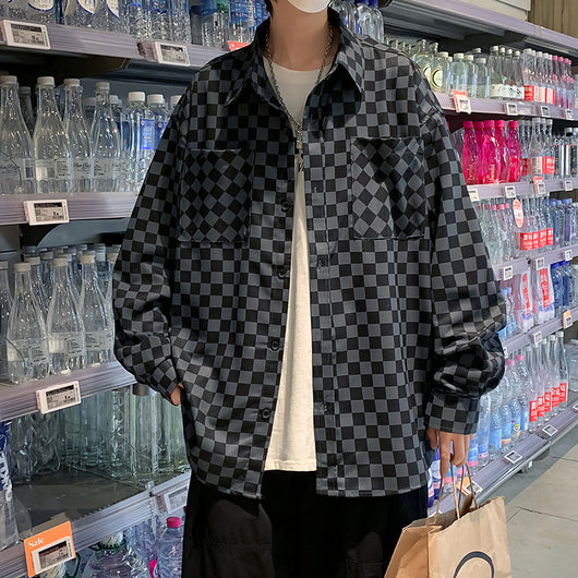 Camisa Suelta Estilo Japonés a Cuadros para Hombre - Manga Larga Primavera - Image 4